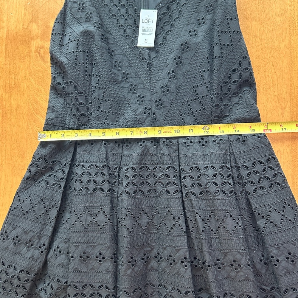 Black Eyelet V-Neck Dress. Fully Lined, Size 8. LOFT - Picture 8 of 11